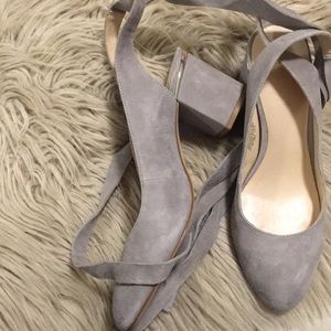 Lace up grey suede heels